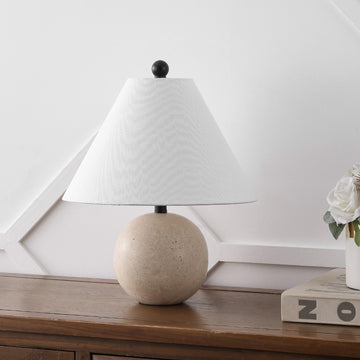 Liza 16" Modern Minimalist Travertine Globe LED Table Lamp